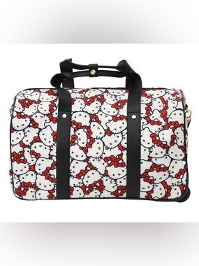 Hello Kitty White & Red Patterned Travel Duffel with Black Straps